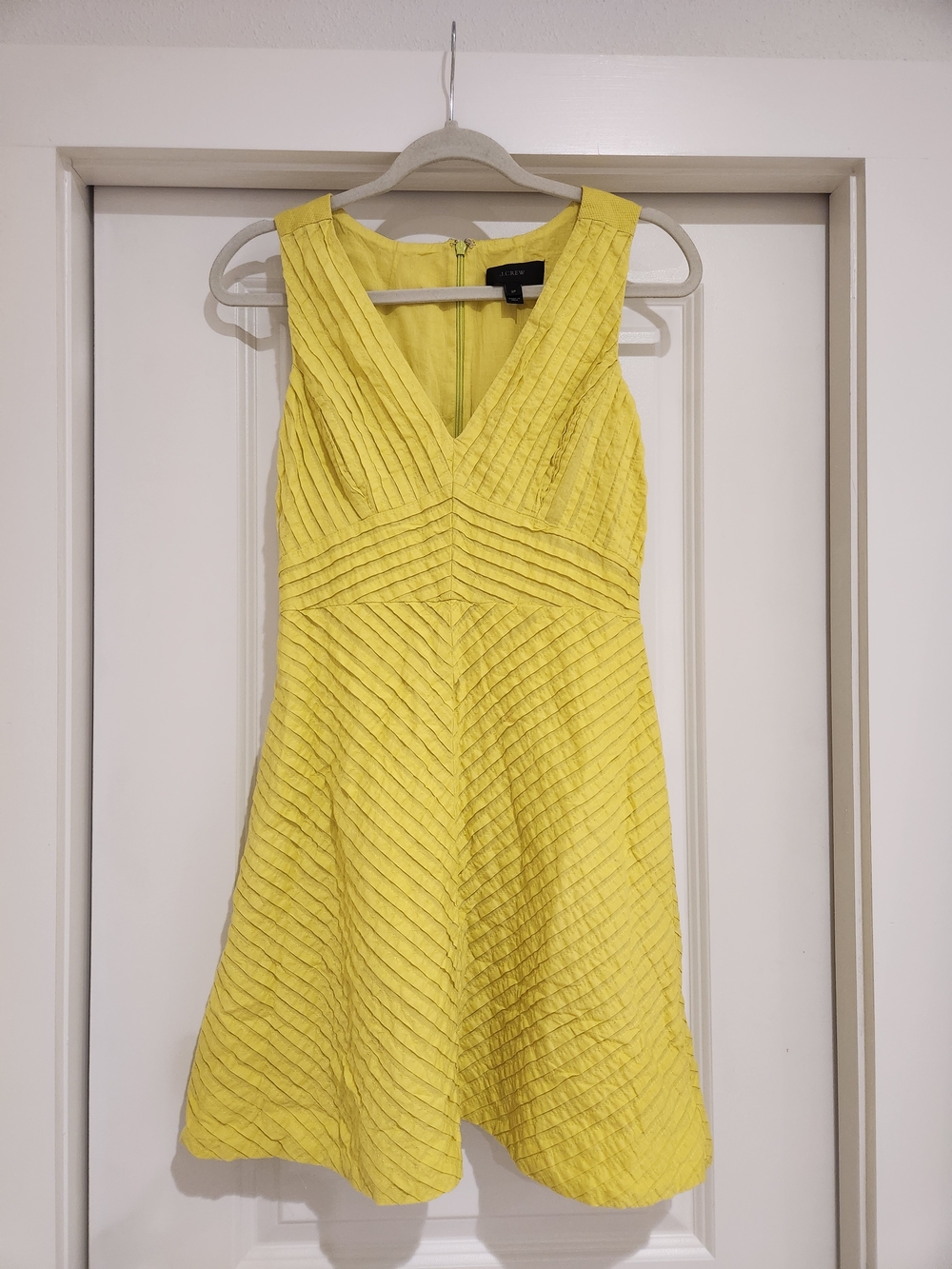 J. Crew Yellow Pleated V-Neck Fit & Flare Dress Petite 2